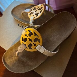 Tory Burch Gold and Tan Sandals
